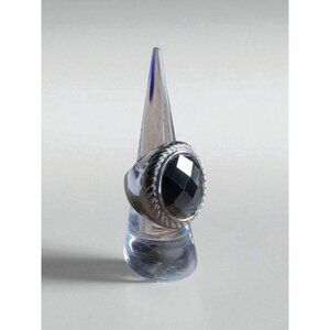 Vintage Simona Collini Italy Stainless Steel Dome Ring Faceted Hematite Oval Siz